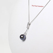 Load image into Gallery viewer, Black Pearl Dangle Pendant – 14k White Gold with Diamonds