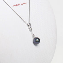 Load image into Gallery viewer, Black Pearl Dangle Pendant – 14k White Gold with Diamonds