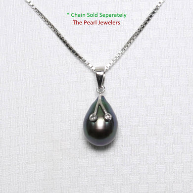 Black Pearl Pendant with Diamond Eyes – 14k White Gold