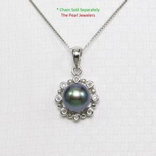 Load image into Gallery viewer, Black Pearl Pendant – 14k White Gold with Diamond Halo