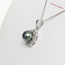 Load image into Gallery viewer, Black Pearl Pendant – 14k White Gold with Diamond Halo