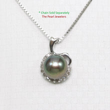 Load image into Gallery viewer, Black Pearl Diamond Halo Pendant – 14k White Gold Surround Setting