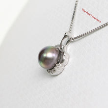 Load image into Gallery viewer, Black Pearl Diamond Halo Pendant – 14k White Gold Surround Setting