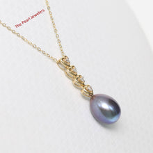 Load image into Gallery viewer, Black Pearl Pendant – 14k Yellow Gold with Diamond Heart Bail