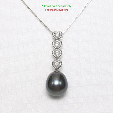 Black Pearl Pendant – 14k White Gold Diamond Hearts Design
