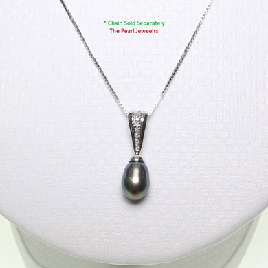 Black Pearl Pendant – 14k White Gold + 7 Diamonds