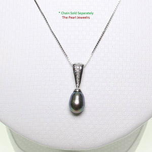 Black Pearl Pendant – 14k White Gold + 7 Diamonds