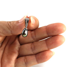 Load image into Gallery viewer, Black Pearl Pendant – 14k White Gold + 7 Diamonds