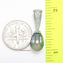 Load image into Gallery viewer, Black Pearl Pendant – 14k White Gold + 7 Diamonds