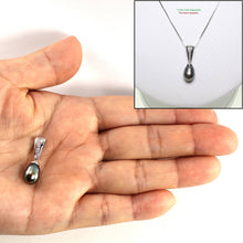 Load image into Gallery viewer, Black Pearl Pendant – 14k White Gold + 7 Diamonds