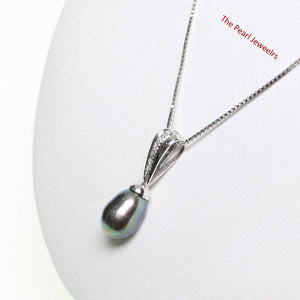 Black Pearl Pendant – 14k White Gold + 7 Diamonds