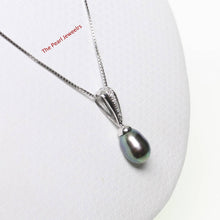 Load image into Gallery viewer, Black Pearl Pendant – 14k White Gold + 7 Diamonds