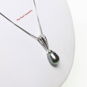 Black Pearl Pendant – 14k White Gold + 7 Diamonds