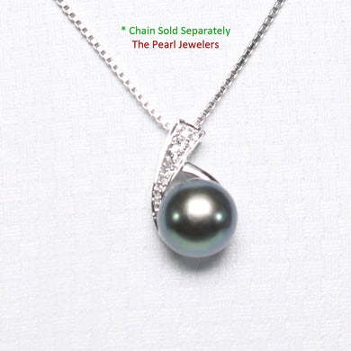 Black Pearl Pendant – 14k White Gold with Diamond Setting