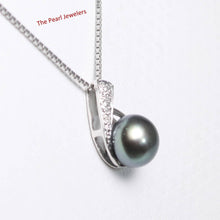Load image into Gallery viewer, Black Pearl Pendant – 14k White Gold with Diamond Setting