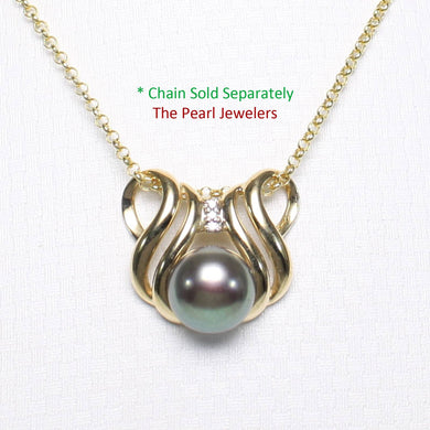 Black Pearl Pendant – 14k Yellow Gold + Diamonds