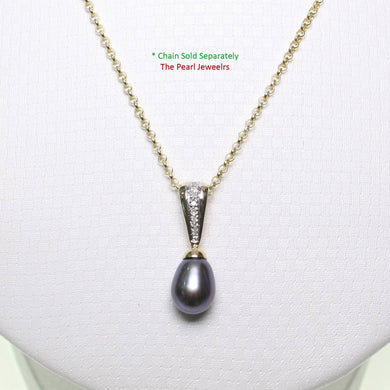 Black Pearl Pendant – 14k Yellow Gold + 7 Diamonds