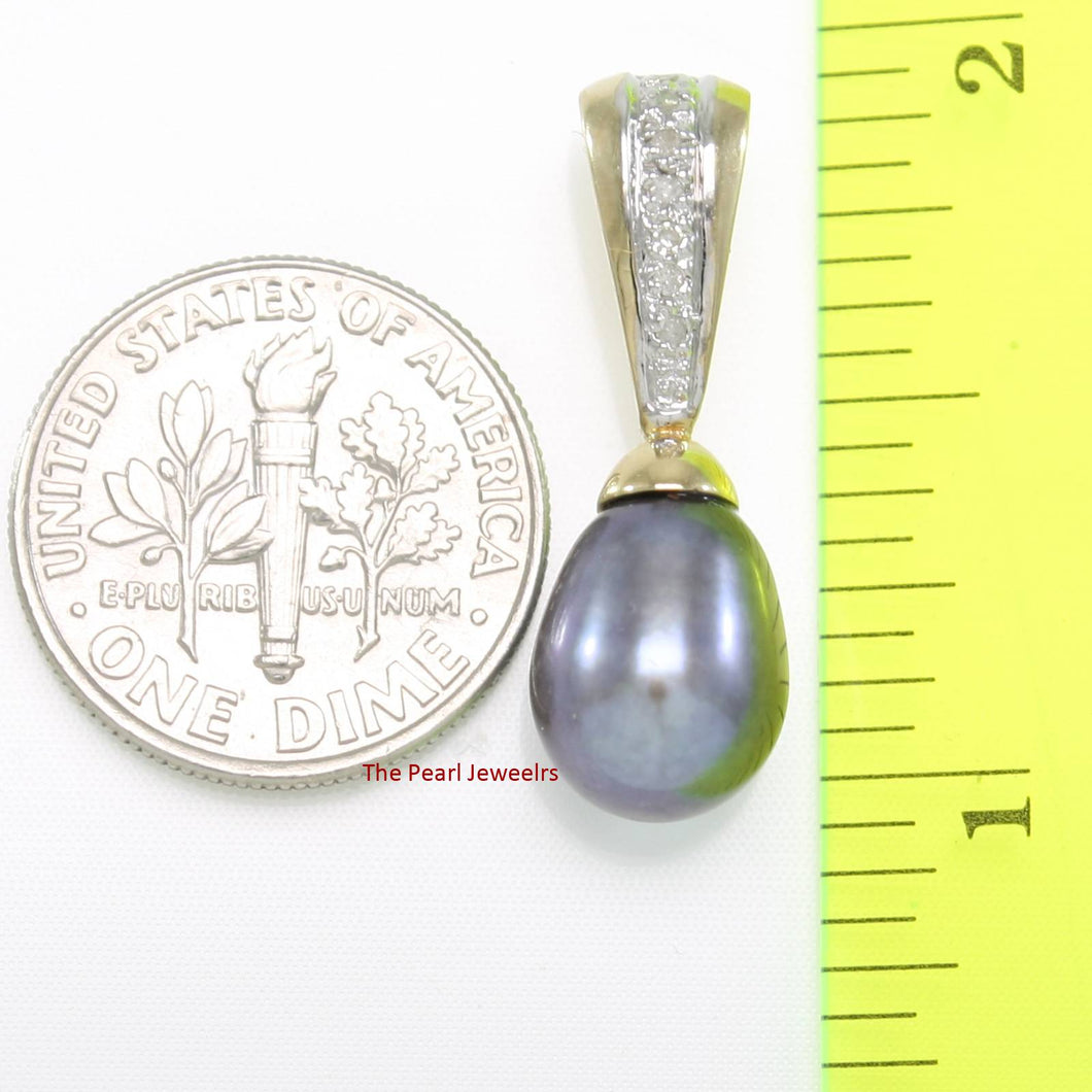 Black Pearl Pendant – 14k Yellow Gold + 7 Diamonds