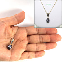 Load image into Gallery viewer, Black Pearl Pendant – 14k Yellow Gold + 7 Diamonds