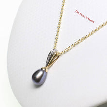 Load image into Gallery viewer, Black Pearl Pendant – 14k Yellow Gold + 7 Diamonds