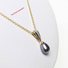 Load image into Gallery viewer, Black Pearl Pendant – 14k Yellow Gold + 7 Diamonds