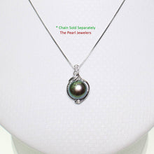 Load image into Gallery viewer, Black Pearl Pendant – 14k White Gold + Trio Diamonds