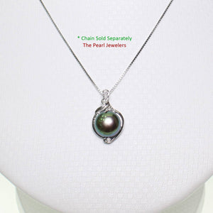 Black Pearl Pendant – 14k White Gold + Trio Diamonds