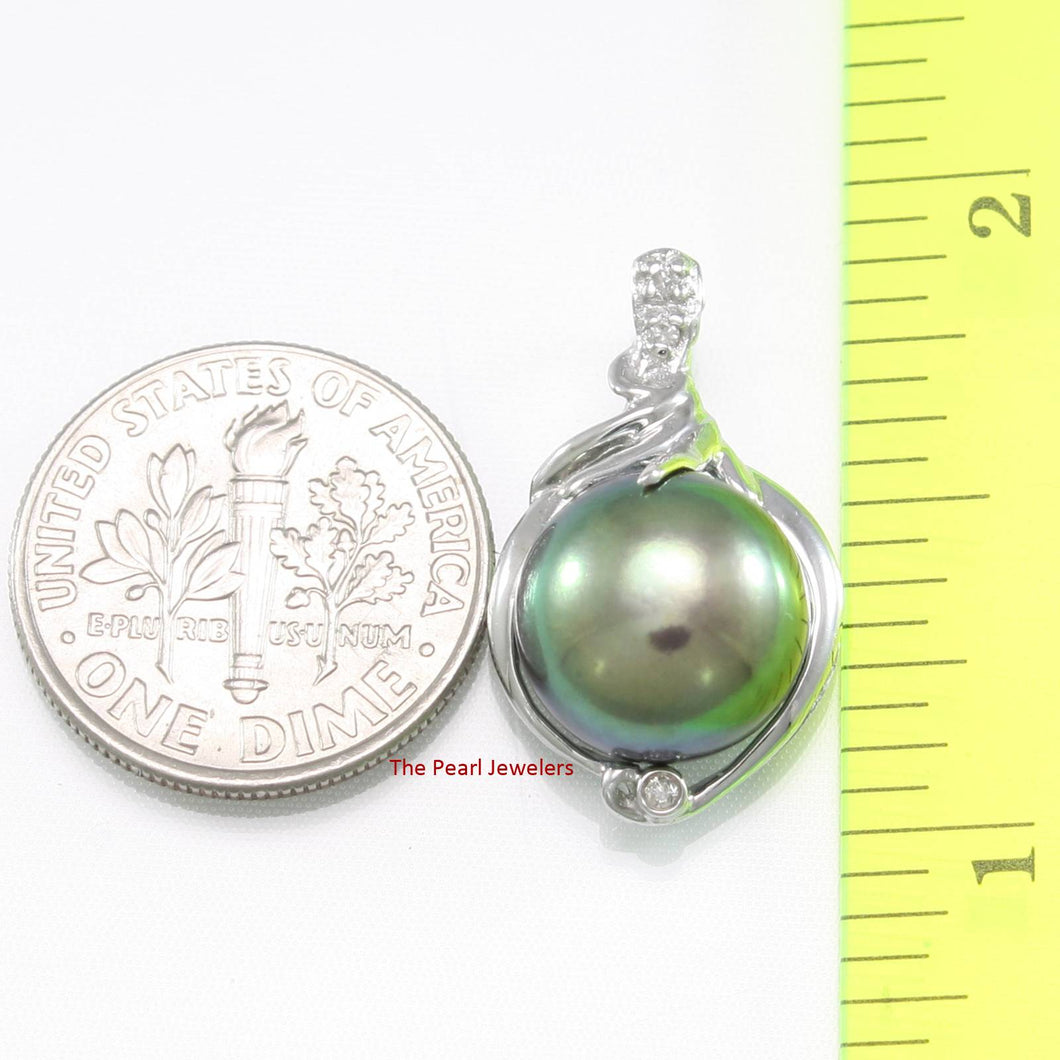 Black Pearl Pendant – 14k White Gold + Trio Diamonds