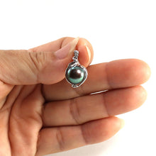 Load image into Gallery viewer, Black Pearl Pendant – 14k White Gold + Trio Diamonds