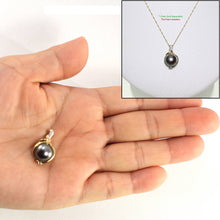 Load image into Gallery viewer, Black Pearl Pendant – 14k Yellow Gold with Trio Diamonds + Chain Options