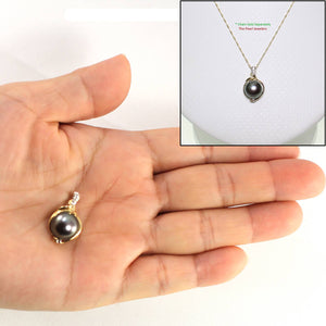 Black Pearl Pendant – 14k Yellow Gold with Trio Diamonds + Chain Options