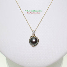 Load image into Gallery viewer, Black Pearl Pendant – 14k Yellow Gold with Trio Diamonds + Chain Options