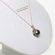 Load image into Gallery viewer, Black Pearl Pendant – 14k Yellow Gold with Trio Diamonds + Chain Options