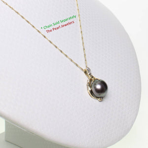 Black Pearl Pendant – 14k Yellow Gold with Trio Diamonds + Chain Options