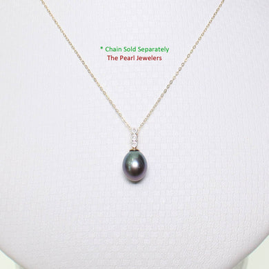 Black Pearl Pendant – 14k Yellow Gold + Diamond + Cable Chain