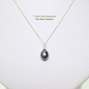 Black Pearl Pendant – 14k Yellow Gold + Diamond + Cable Chain