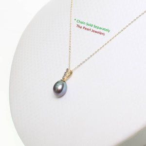 Black Pearl Pendant – 14k Yellow Gold + Diamond + Cable Chain