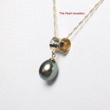 Load image into Gallery viewer, Black Pearl Pendant – 14k Yellow Gold Tunnel Bail + Diamonds