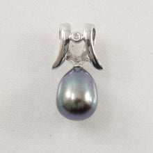 Load image into Gallery viewer, Black Pearl Pendant – 14k White Gold Tusk + Diamond