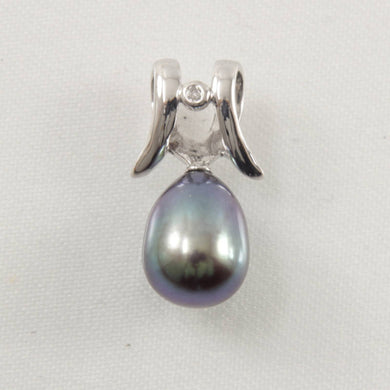 Black Pearl Pendant – 14k White Gold Tusk + Diamond
