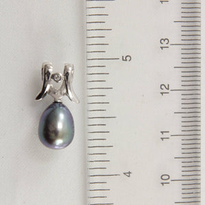 Black Pearl Pendant – 14k White Gold Tusk + Diamond