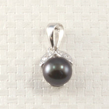 Load image into Gallery viewer, Black Pearl &amp; Diamond Pendant – 14k White Gold Twin-Leaf Bale