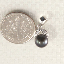 Load image into Gallery viewer, Black Pearl &amp; Diamond Pendant – 14k White Gold Twin-Leaf Bale