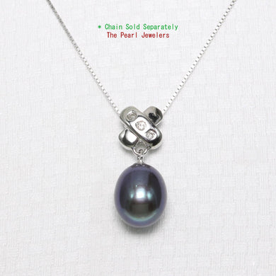 Black Pearl Pendant – 14k White Gold X Bail + Diamonds