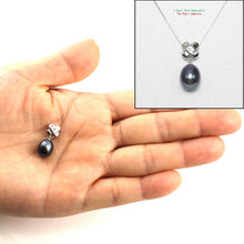 Load image into Gallery viewer, Black Pearl Pendant – 14k White Gold X Bail + Diamonds