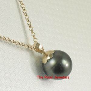 Genuine Black Tahitian Pearl & 14k Yellow Gold Flower-Bale Pendant