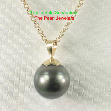 Genuine Black Tahitian Pearl & 14k Yellow Gold Flower-Bale Pendant