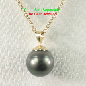 Genuine Black Tahitian Pearl & 14k Yellow Gold Flower-Bale Pendant