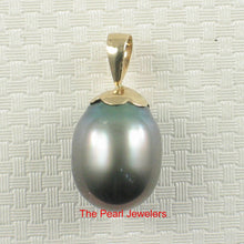 Load image into Gallery viewer, Genuine Black Tahitian Pearl &amp; 14k Yellow Gold Flower-Bale Pendant