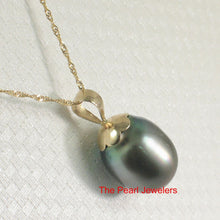 Load image into Gallery viewer, Genuine Black Tahitian Pearl &amp; 14k Yellow Gold Flower-Bale Pendant